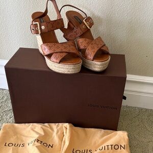 Louis Vuitton Tan Monogram Wedges